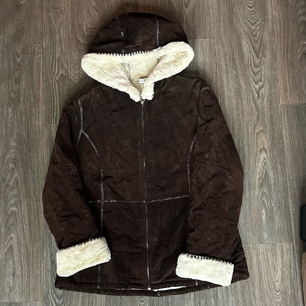 Fabio Brown Suede Jacket with Cream Lining. Suede exterior with faux fur